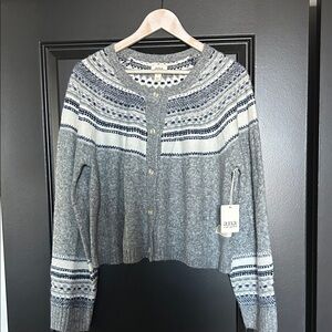 a.n.a Blue and Gray Women's fair isle Cardigan large NWT